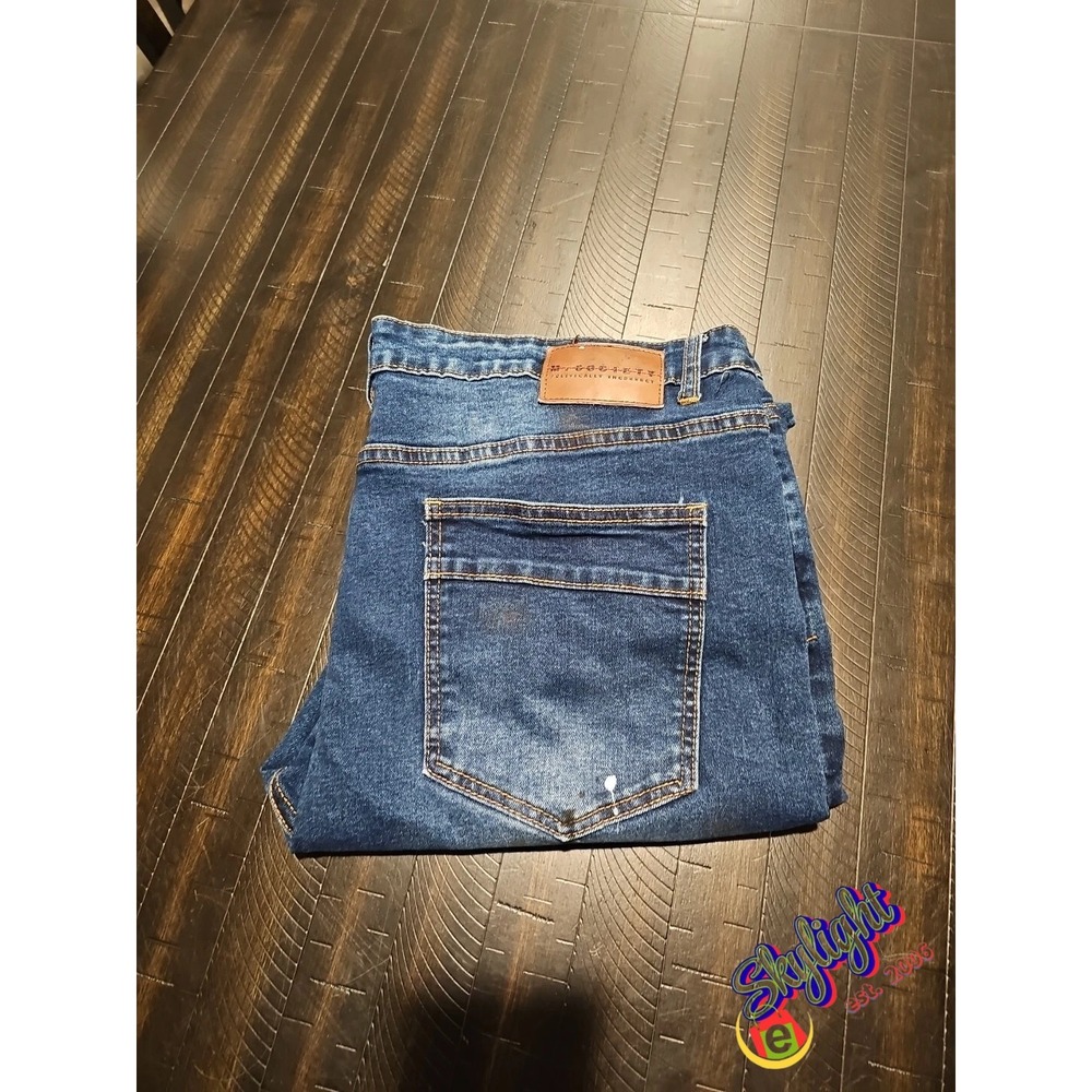 M Society Men's Blue‎ Skinny Fit Denim Jeans Size 40x32 Moto Distressed